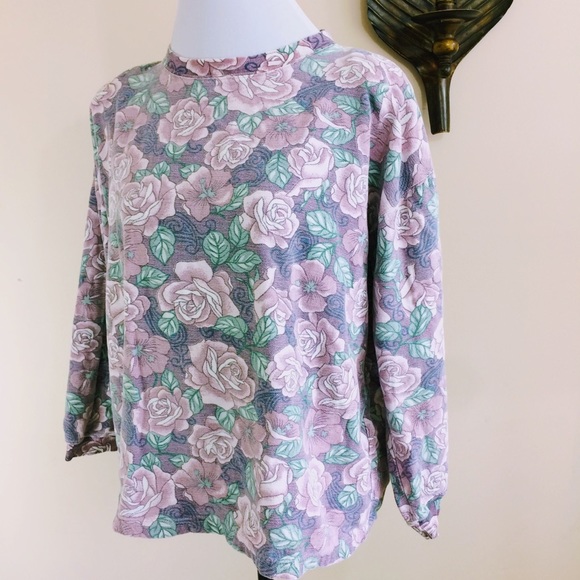 Vintage 90’s Floral Rose Crew Neck Sweatshirt M/L - Picture 2 of 6